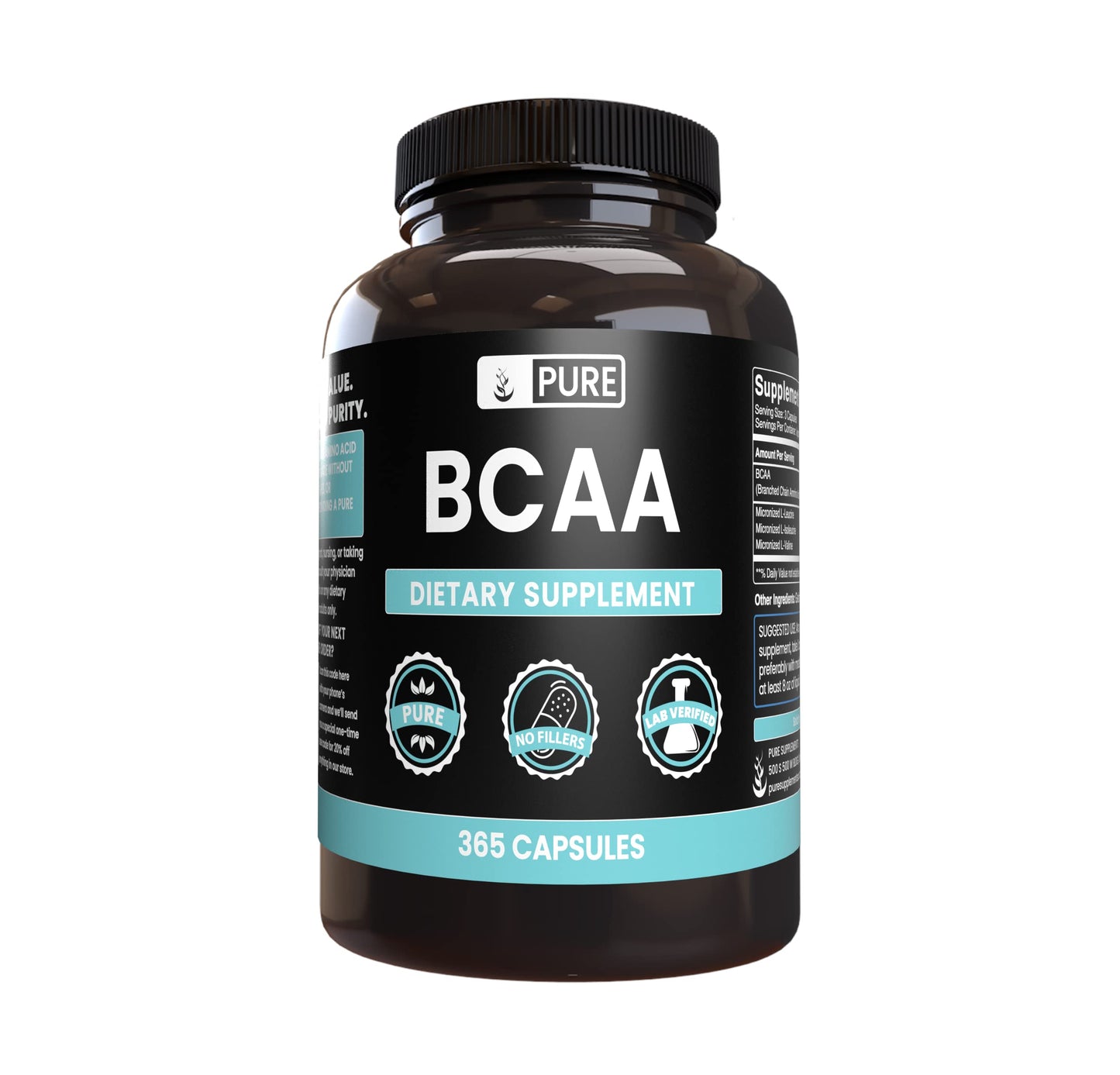 Pure Original Ingredients BCAA (365 Capsules) – No Magnesium or Rice Fillers | Always Pure, Lab Verified