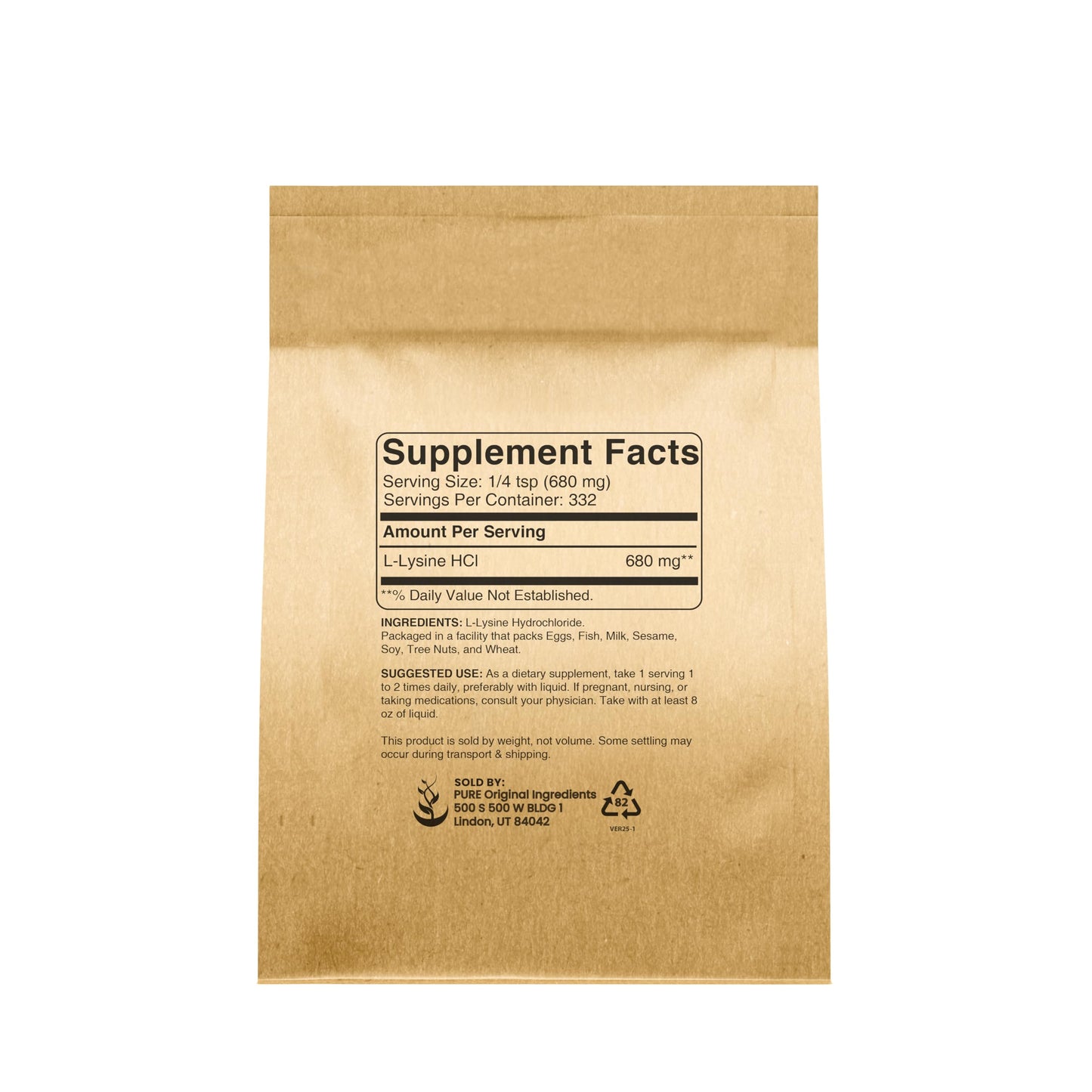 Pure Original Ingredients L-Lysine HCl (8 oz) – Alpha Amino Acid, Non-GMO, Gluten-Free