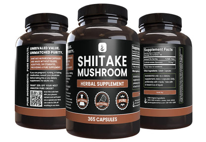 Shiitake Mushroom Capsules | Pure Original Ingredients, 365 Capsules, No Fillers, Lab Verified