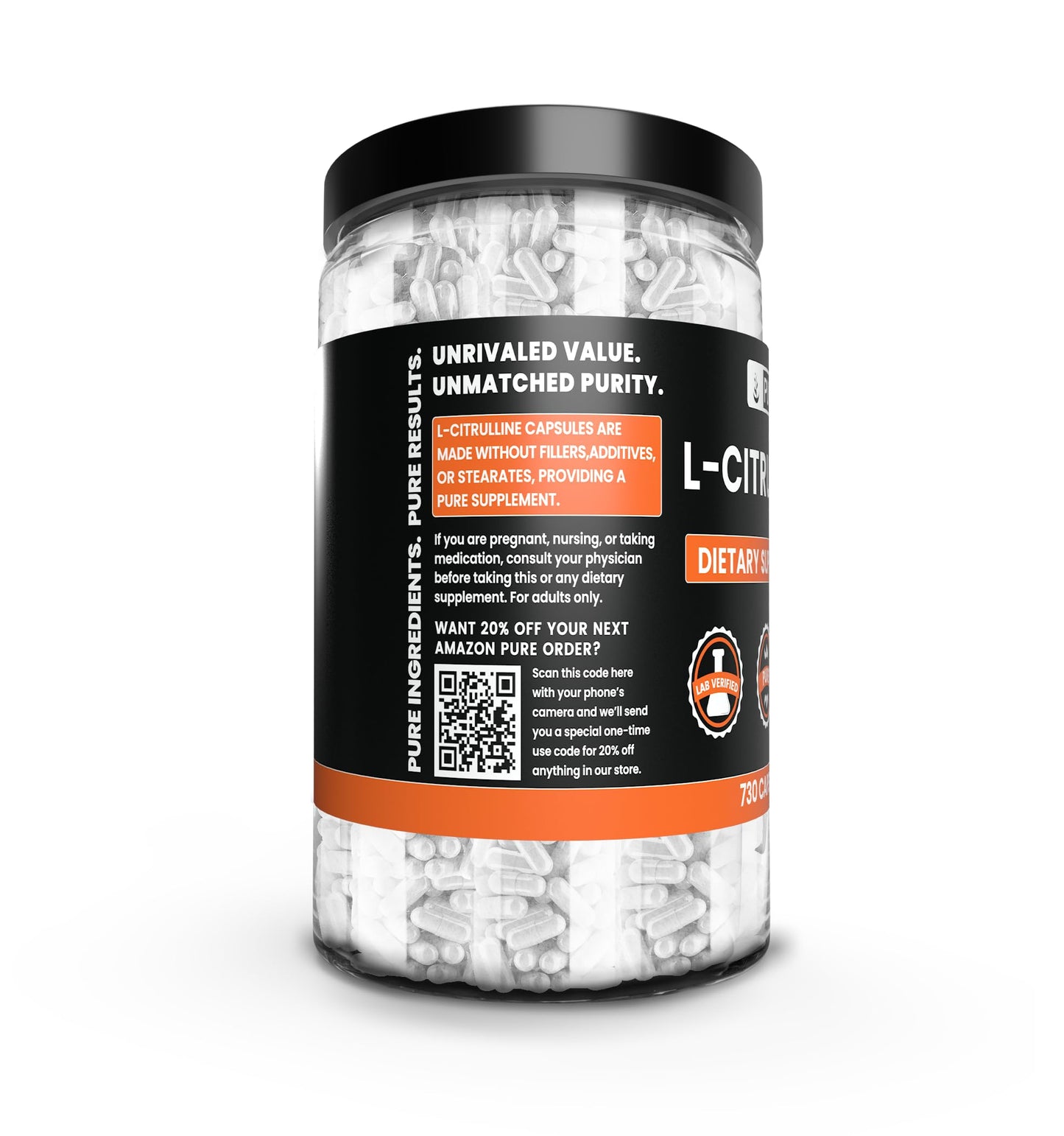 Pure Original Ingredients L-Citrulline No Magnesium Or Rice Fillers, Always Pure, Lab Verified (730 Capsule)