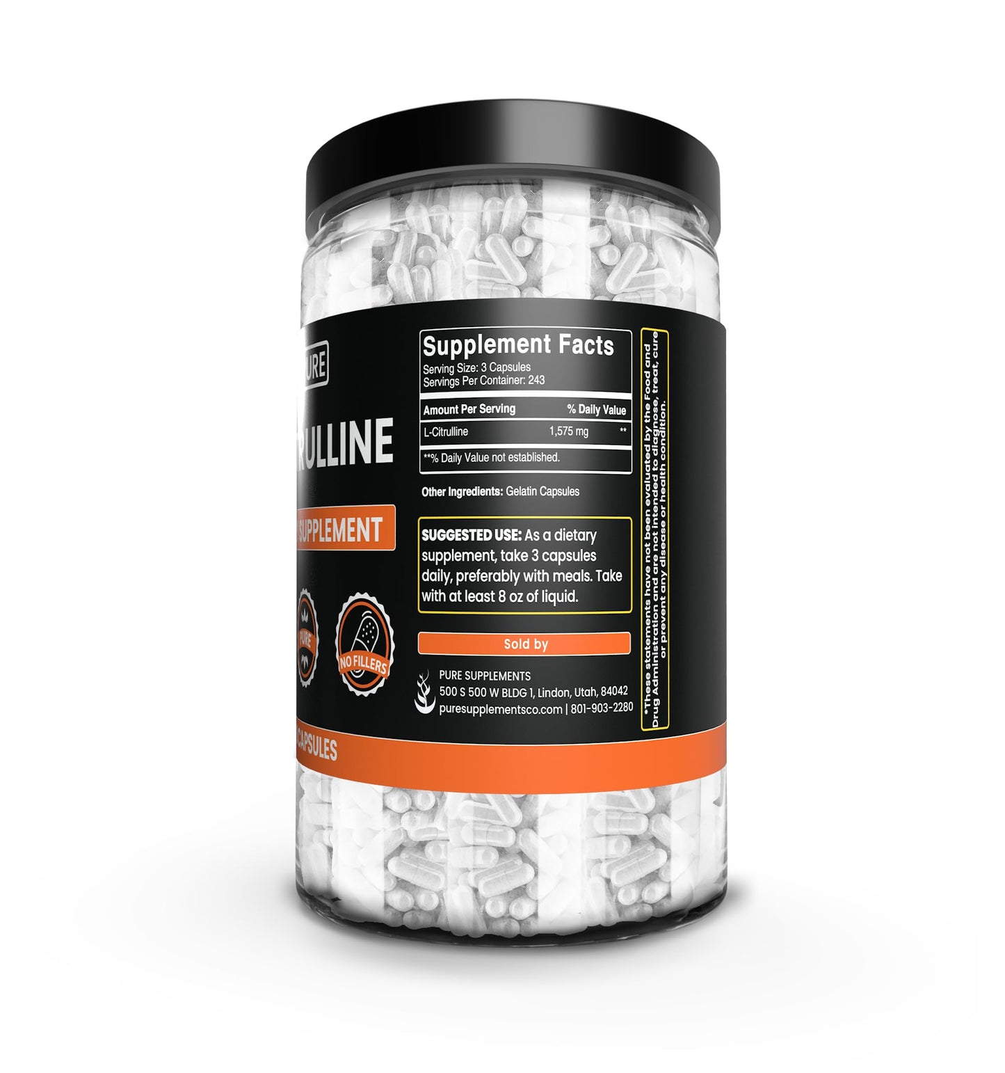 Pure Original Ingredients L-Citrulline No Magnesium Or Rice Fillers, Always Pure, Lab Verified (730 Capsule)