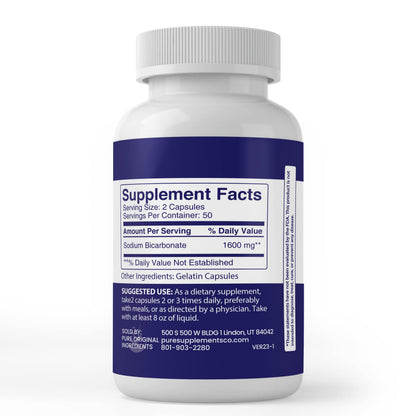 Pure Original Ingredients Sodium Bicarbonate (100 Capsules) Always Pure (Pack of 2) | 50 Day Supply