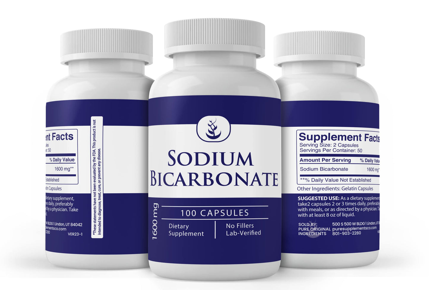 Pure Original Ingredients Sodium Bicarbonate (100 Capsules) Always Pure (Pack of 2) | 50 Day Supply