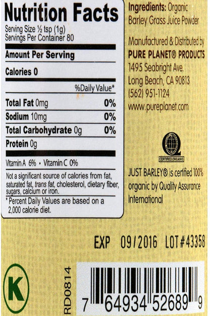 PURE PLANET Organic Just Barley 80 g - Barley Powder