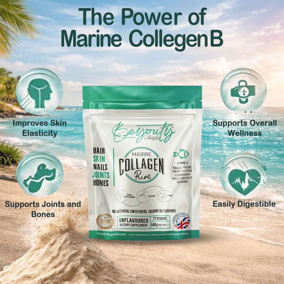 Pure Premium Marine Collagen Hydrolysed Peptides TYPE I - 500g BeYouty Collagen™