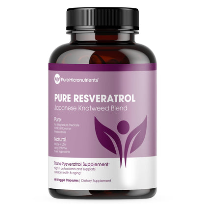 Pure Resveratrol Supplement - Extra Strength 600mg Trans-Resveratrol | 60 Vegan Caps | Heart, Cognitive & Immune Support