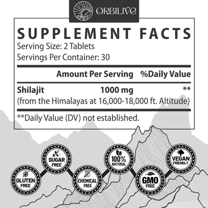 30,000 MG Shilajit Tablets – Pure Himalayan Shilajit, 85+ Minerals, Immune & Energy Support, 120 Count