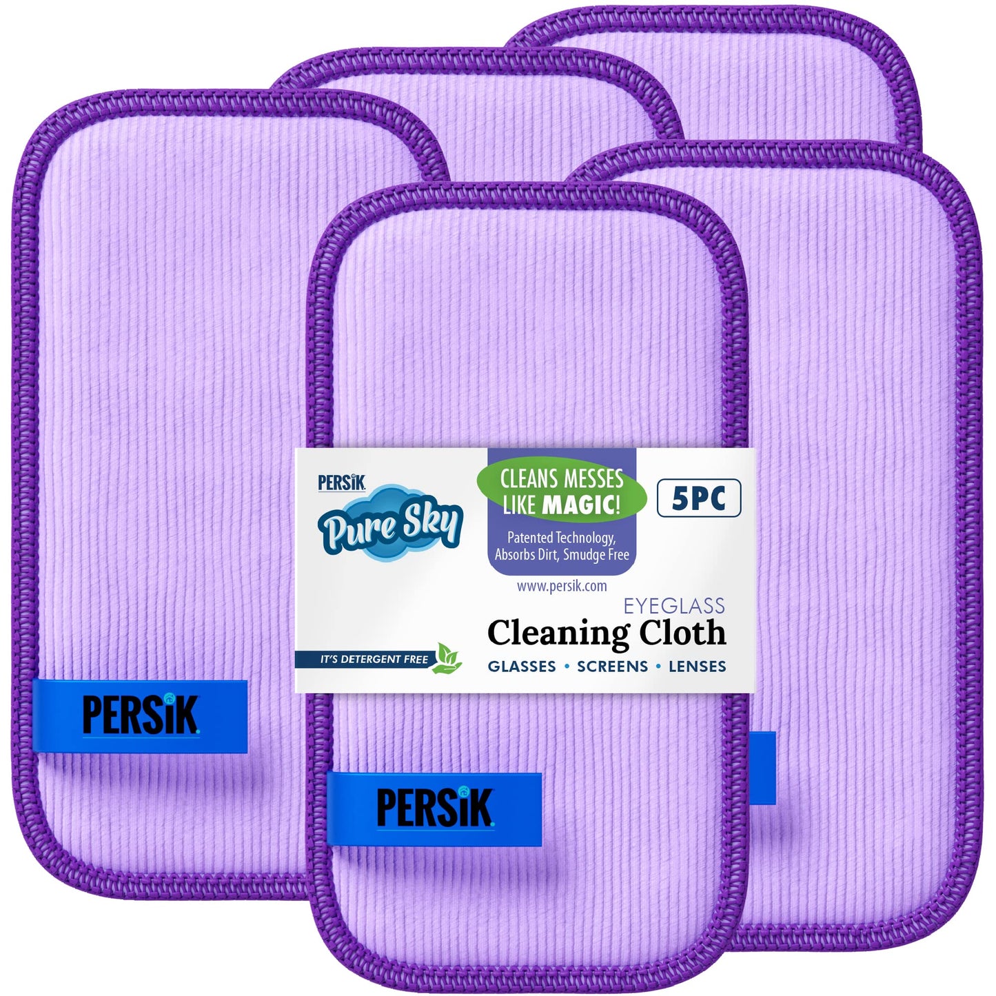 Pure-Sky Eyeglass Cleaner Cloth – 5 Pack, Streak-Free Ultra Microfiber Wipes