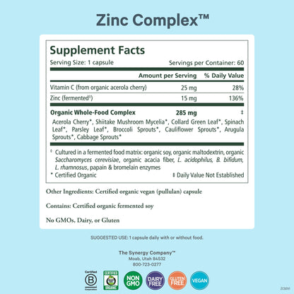 Pure Synergy Zinc Complex – Immune Support, Vegan Zinc with Vitamin C (60 Capsules)