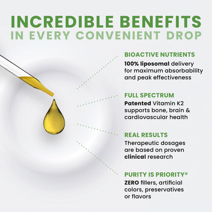 Pure TheraPro Rx Ultimate K2 Liposomal Drops – 90 Servings, 600mcg MK4 & MK7, 10ml