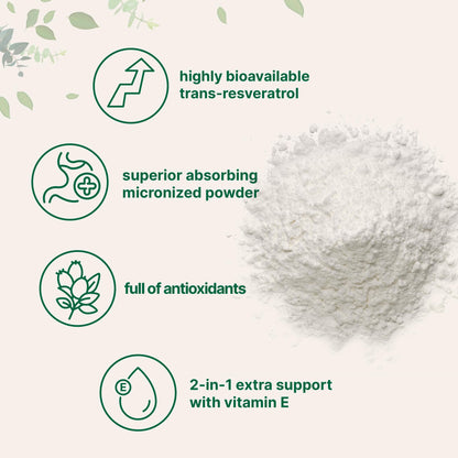 Pure Trans-Resveratrol Powder with Vitamin E – 5 oz, 2-in-1 Micronized Formula