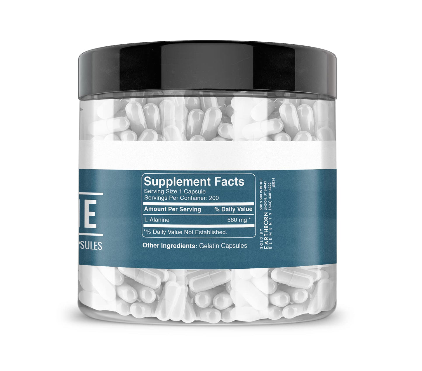 Earthborn Elements L-Alanine 200 Capsules – Pure, Undiluted, No Additives