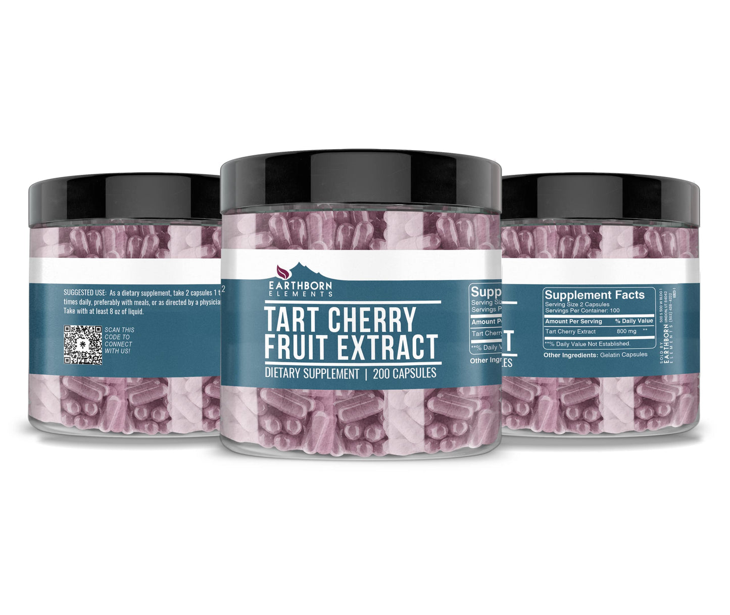 Earthborn Elements Tart Cherry Extract 200 Capsules – Pure & No Additives