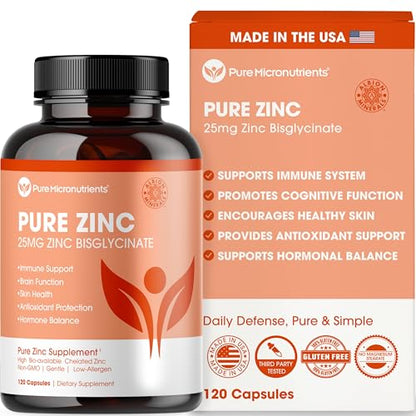 Pure Zinc Supplement 25mg | TRAACS Bisglycinate Chelate | 120 Capsules | Immune Support, Skin Health & Energy