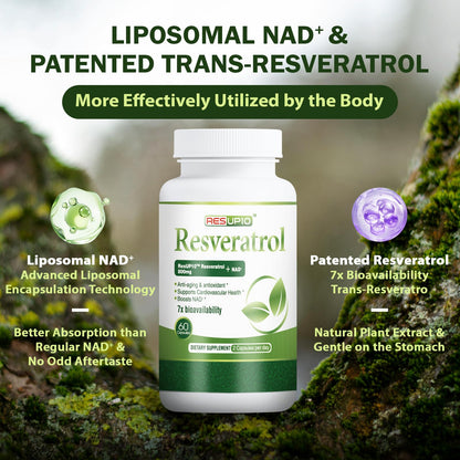 PureBotan Liposomal NAD+ Resveratrol 1300mg – ResUP10, 60 Capsules