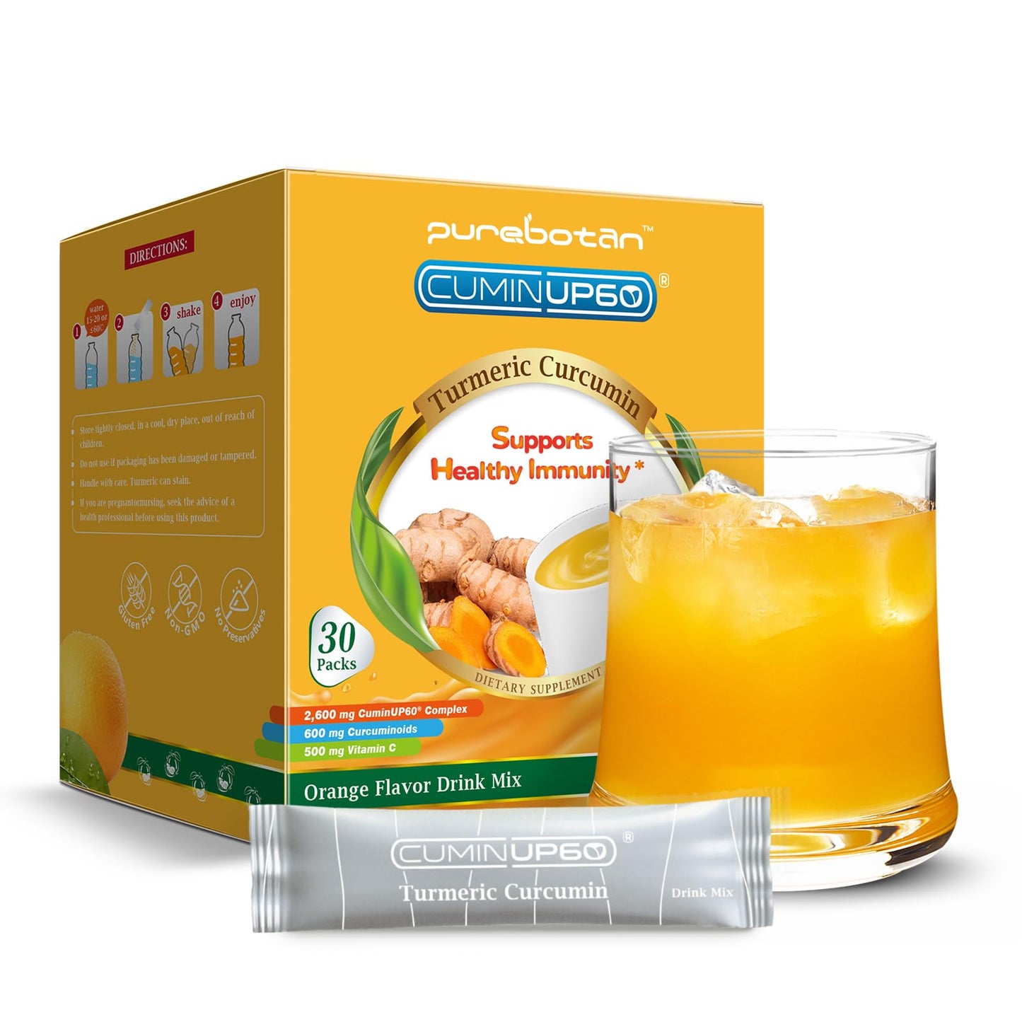 PureBotan Turmeric Curcumin Drink Powder | Orange Immunity Shots with Vitamin C