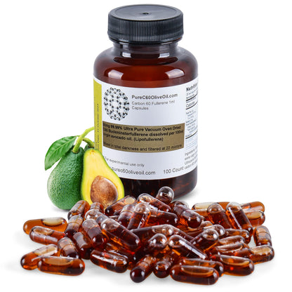 PureC60 Avocado Oil Capsules – C60 Organic 100ml (3.4 Fl Oz) Solvent-Free 80mg | Food Grade