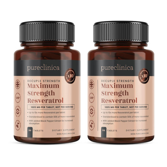 Pureclinica 1000mg Resveratrol - 180 Tablets (6 Months) + Black Pepper Absorption BritishVita | Premium UK Vitamins & Wellness Supplements