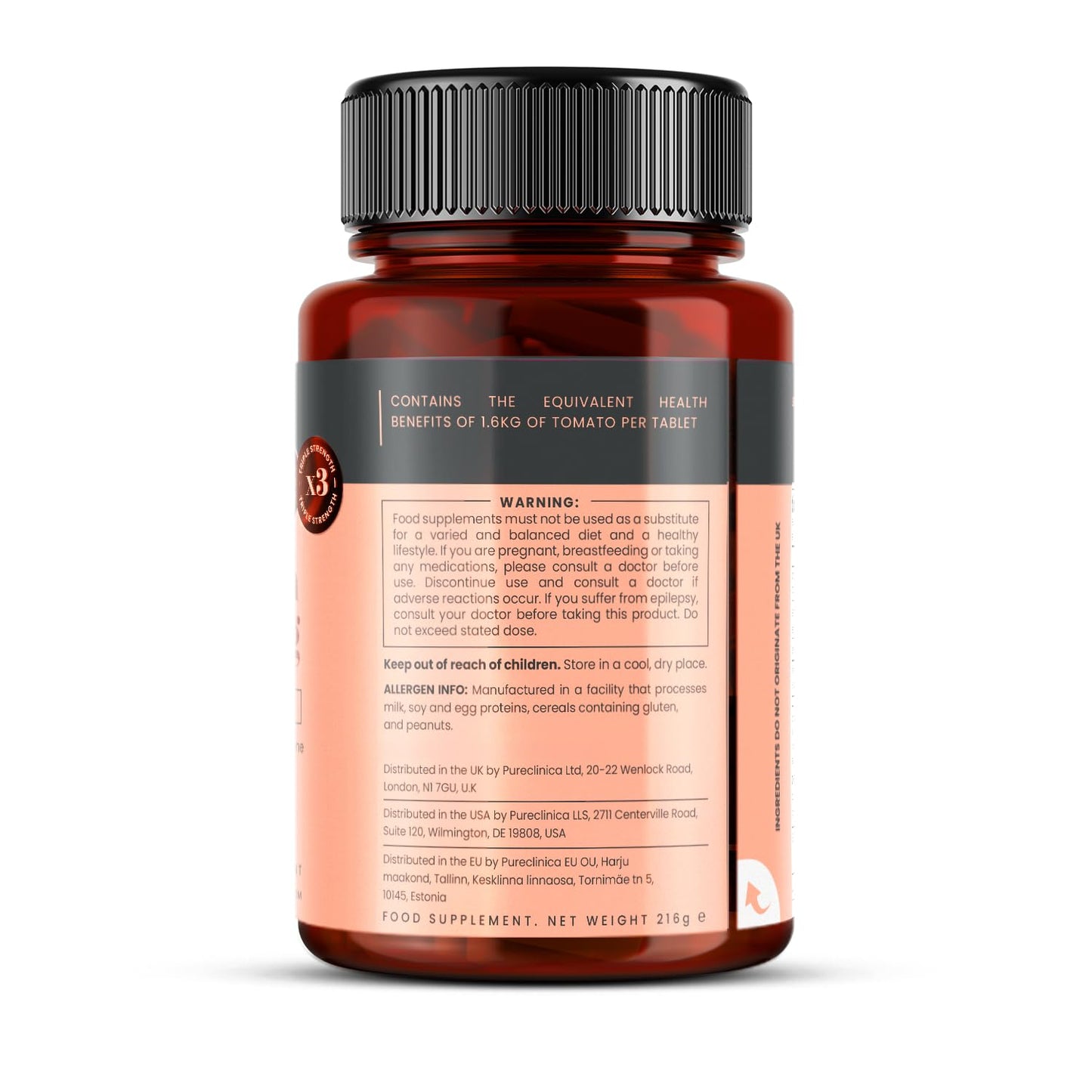 PureClinica Lycopene 50mg 180 Tablets | 6-Month Supply | 3x Strength