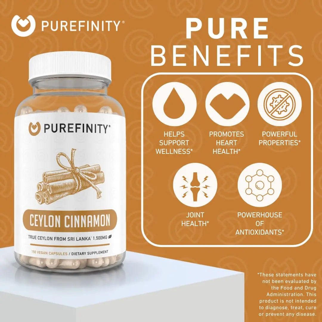 PUREFINITY Ceylon Cinnamon Capsules – 1500mg, Vegan, Non-GMO, 150 Count (75 Day Supply) Pack of 2 BritishVita | Premium UK Vitamins & Wellness Supplements