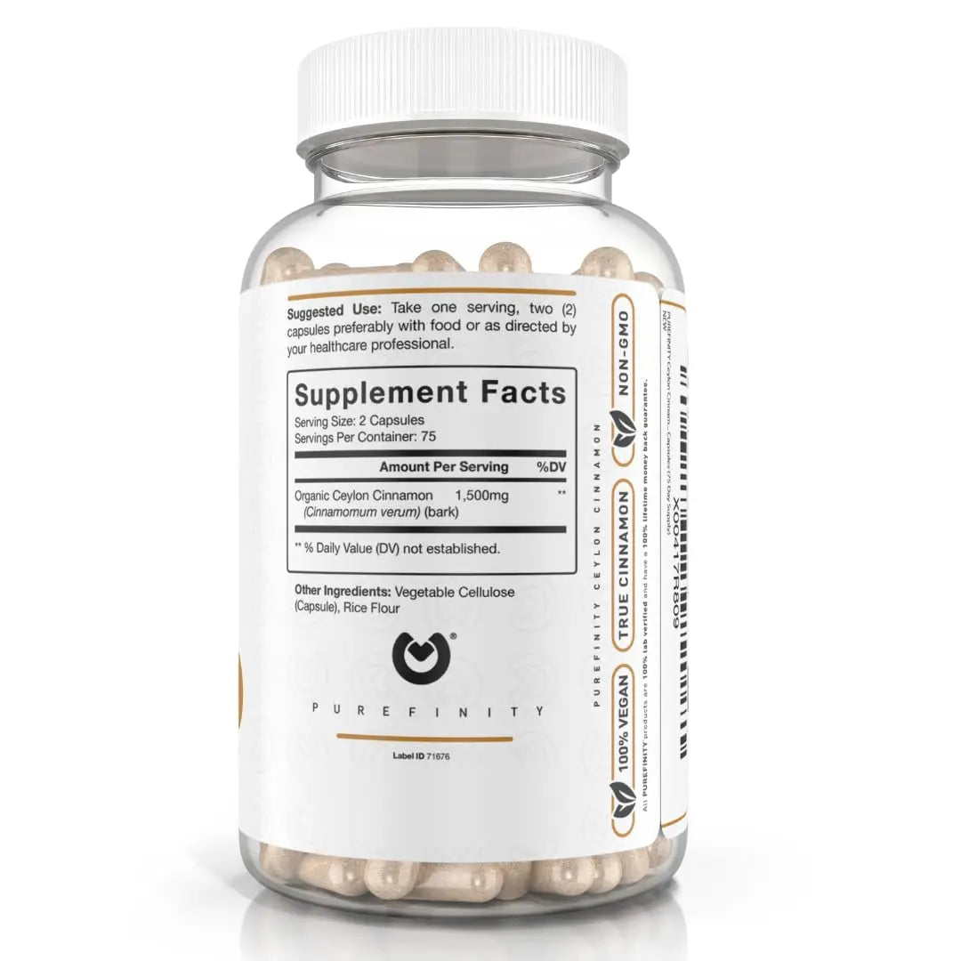 PUREFINITY Ceylon Cinnamon Capsules – 1500mg, Vegan, Non-GMO, 150 Count (75 Day Supply) Pack of 2 BritishVita | Premium UK Vitamins & Wellness Supplements