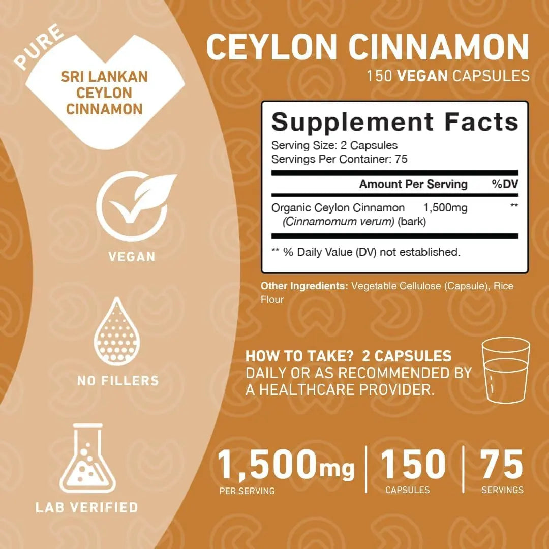 PUREFINITY Ceylon Cinnamon Capsules – 1500mg, Vegan, Non-GMO, 150 Count (75 Day Supply) Pack of 2 BritishVita | Premium UK Vitamins & Wellness Supplements