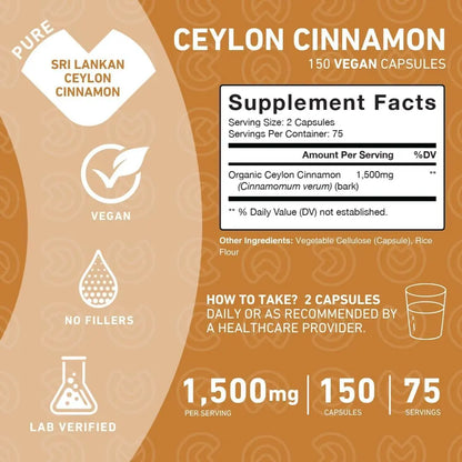 PUREFINITY Ceylon Cinnamon Capsules – 1500mg, Vegan, Non-GMO, 150 Count (75 Day Supply) Pack of 2 BritishVita | Premium UK Vitamins & Wellness Supplements