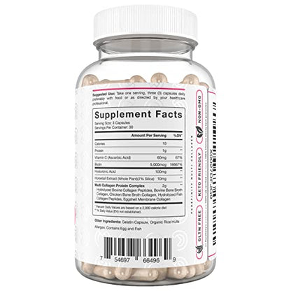 PUREFINITY Collagen Peptides for Women – Multi-Type I/II/III/V/X with Biotin & Hyaluronic Acid | 90 Capsules