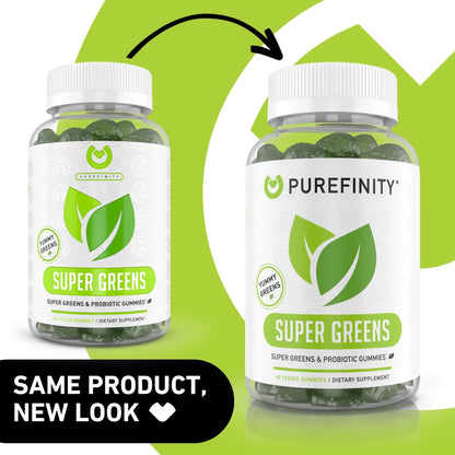 PUREFINITY Daily Super Greens Gummies with Spirulina, Spinach, Broccoli, Beet Root, Acai, and Other Vegetables, All-in-One Veggie Supplement – Non-GMO, Gluten Free, Vegan, 60 Count (Pack of 2)