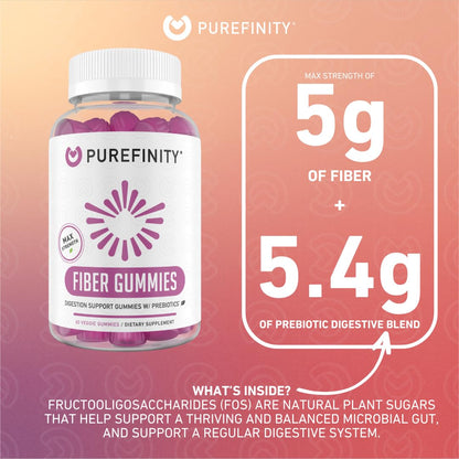 PUREFINITY Fiber Gummies – Inulin FOS Prebiotic, Sugar Free, Vegan, Non-GMO (60 Count x 2)