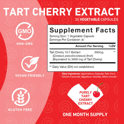 PUREFINITY Tart Cherry Capsules – Uric Acid Flush & Joint Support (30 Count) – Non-GMO, Gluten Free, Vegan
