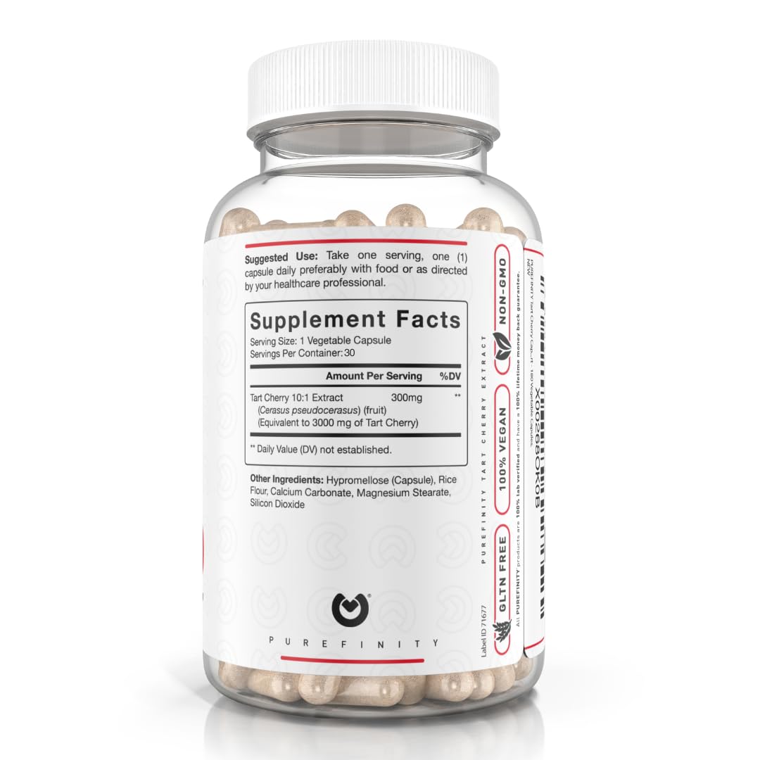 PUREFINITY Tart Cherry Capsules – Uric Acid Flush & Joint Support (30 Count) – Non-GMO, Gluten Free, Vegan