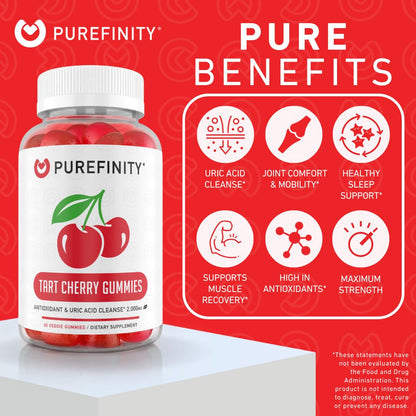 PUREFINITY Tart Cherry Gummies – Uric Acid Flush & Joint Relief (60 Count)