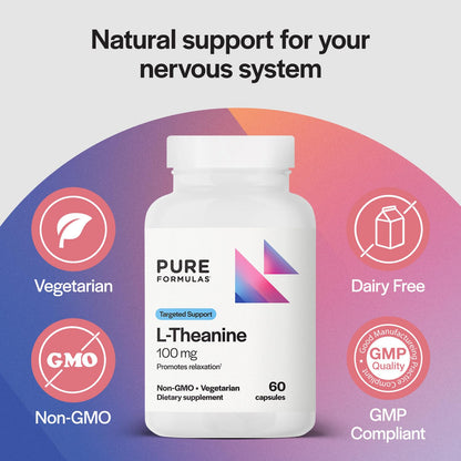 PureFormulas L-Theanine 100 mg – Stress Relief & Calm Focus | 60 Veg Capsules