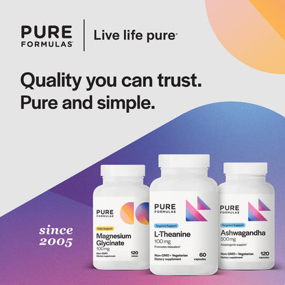 PureFormulas L-Theanine 100 mg – Stress Relief & Calm Focus | 60 Veg Capsules