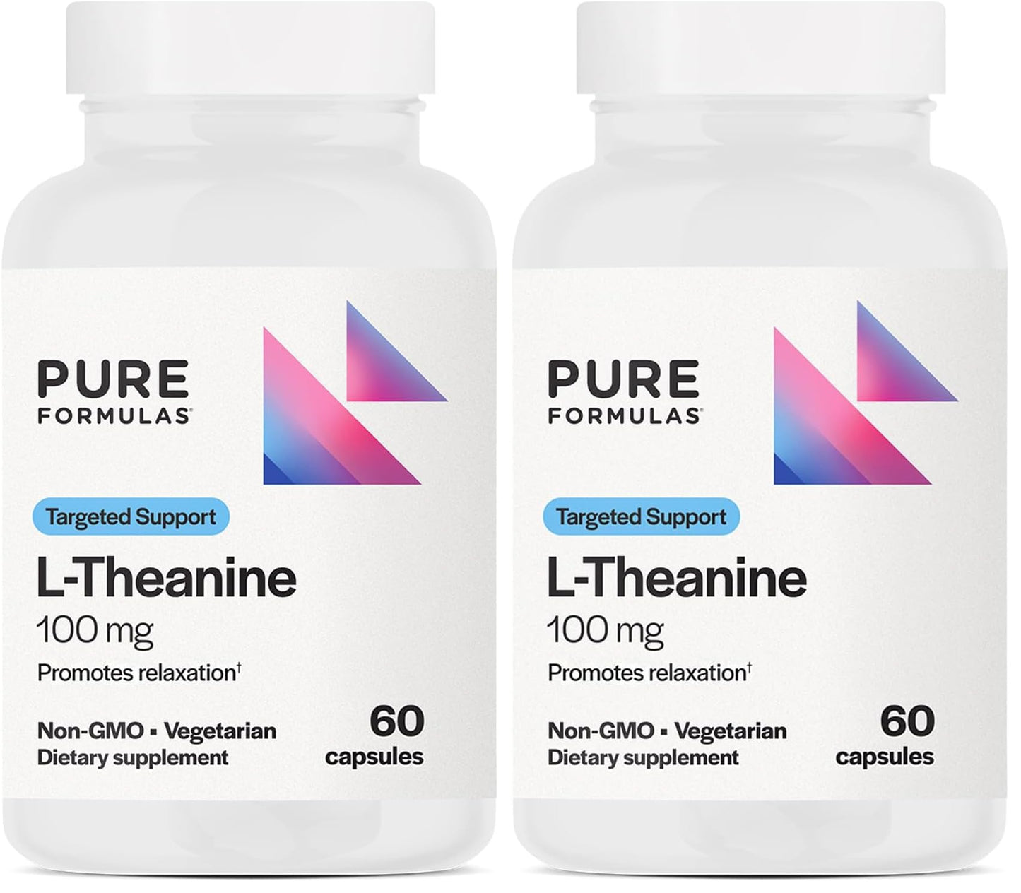 PureFormulas L-Theanine Supplement 100 mg – Supports Stress Levels, Relaxed State, Mood, Sleep | Dairy Free, Soy Free, Non-GMO (60 Vegetarian Capsules, Pack of 2)