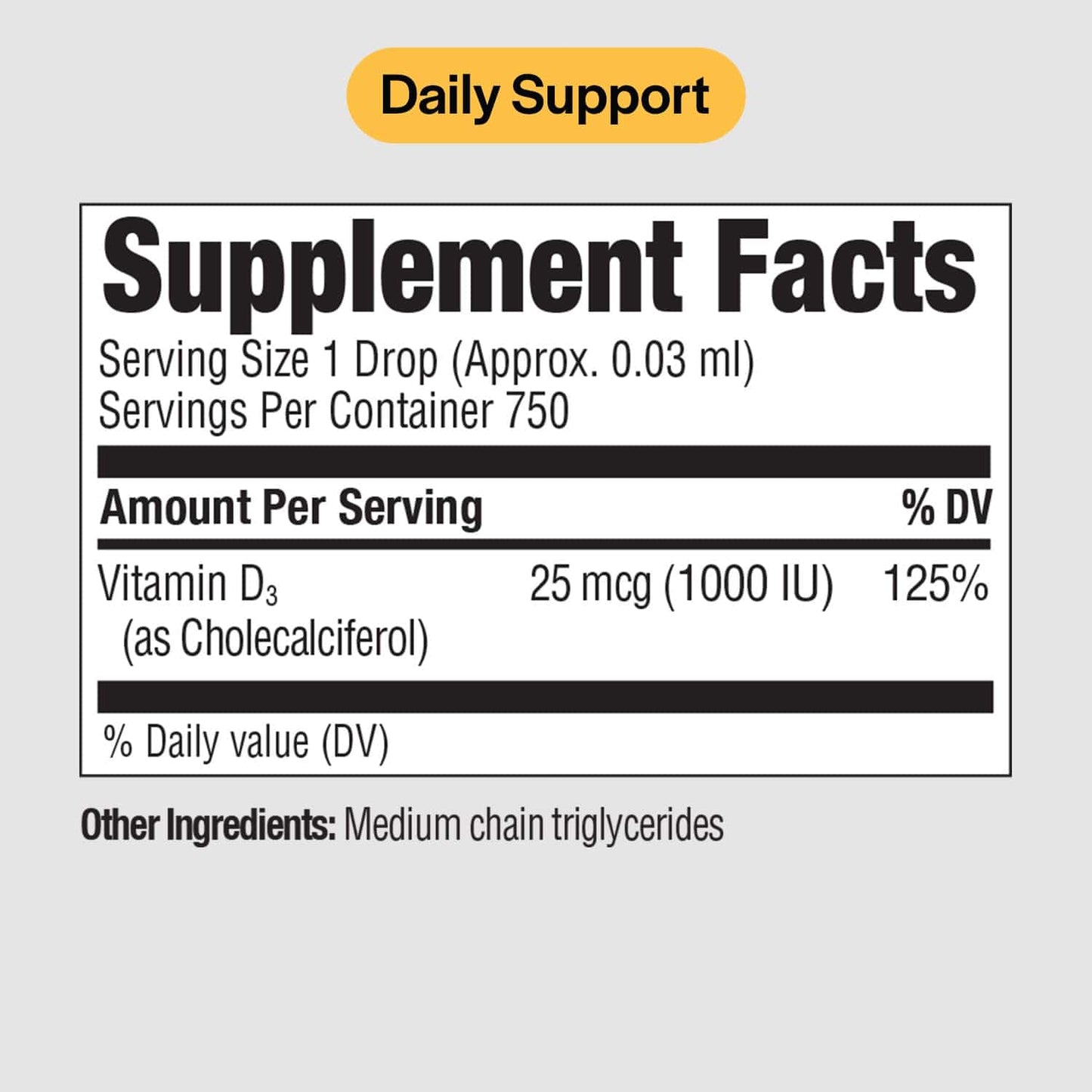 PureFormulas Liquid Vitamin D3 Drops - 25 mcg (1,000 IU) - Non-GMO Vegetarian - 0.75 fl oz