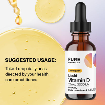 PureFormulas Liquid Vitamin D3 Drops - 25 mcg (1,000 IU) - Non-GMO Vegetarian - 0.75 fl oz