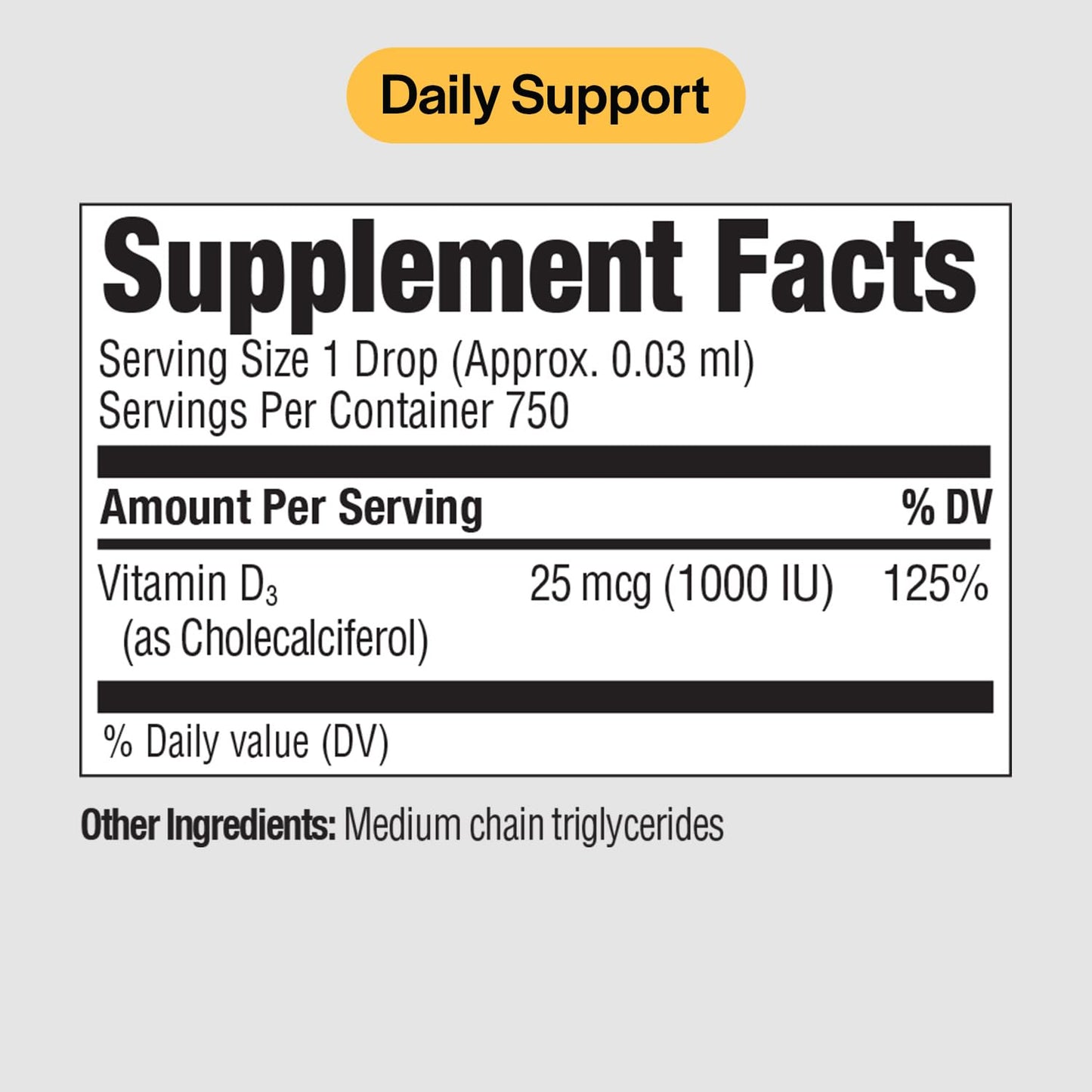 PureFormulas Liquid Vitamin D3 Drops 25 mcg (1,000 IU) – Non-GMO