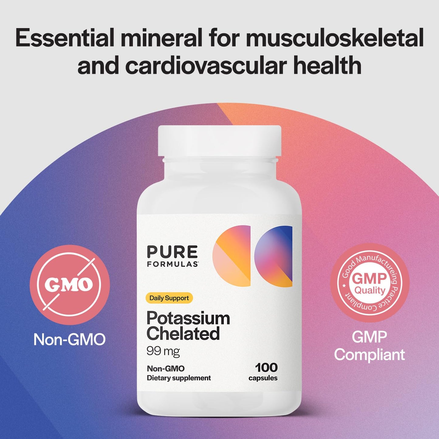 PureFormulas Potassium 99 mg Chelated Capsules – Highly Absorbable, 2-Pack (Non-GMO)