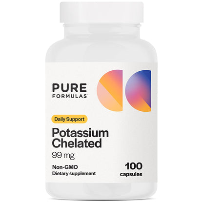 PureFormulas Potassium 99 mg Chelated – Highly Absorbable Potassium Supplement | Non-GMO, 100 Vegetarian Capsules