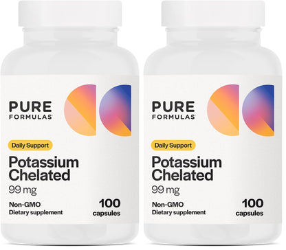PureFormulas Potassium 99 mg Chelated Capsules – Highly Absorbable, 2-Pack (Non-GMO)