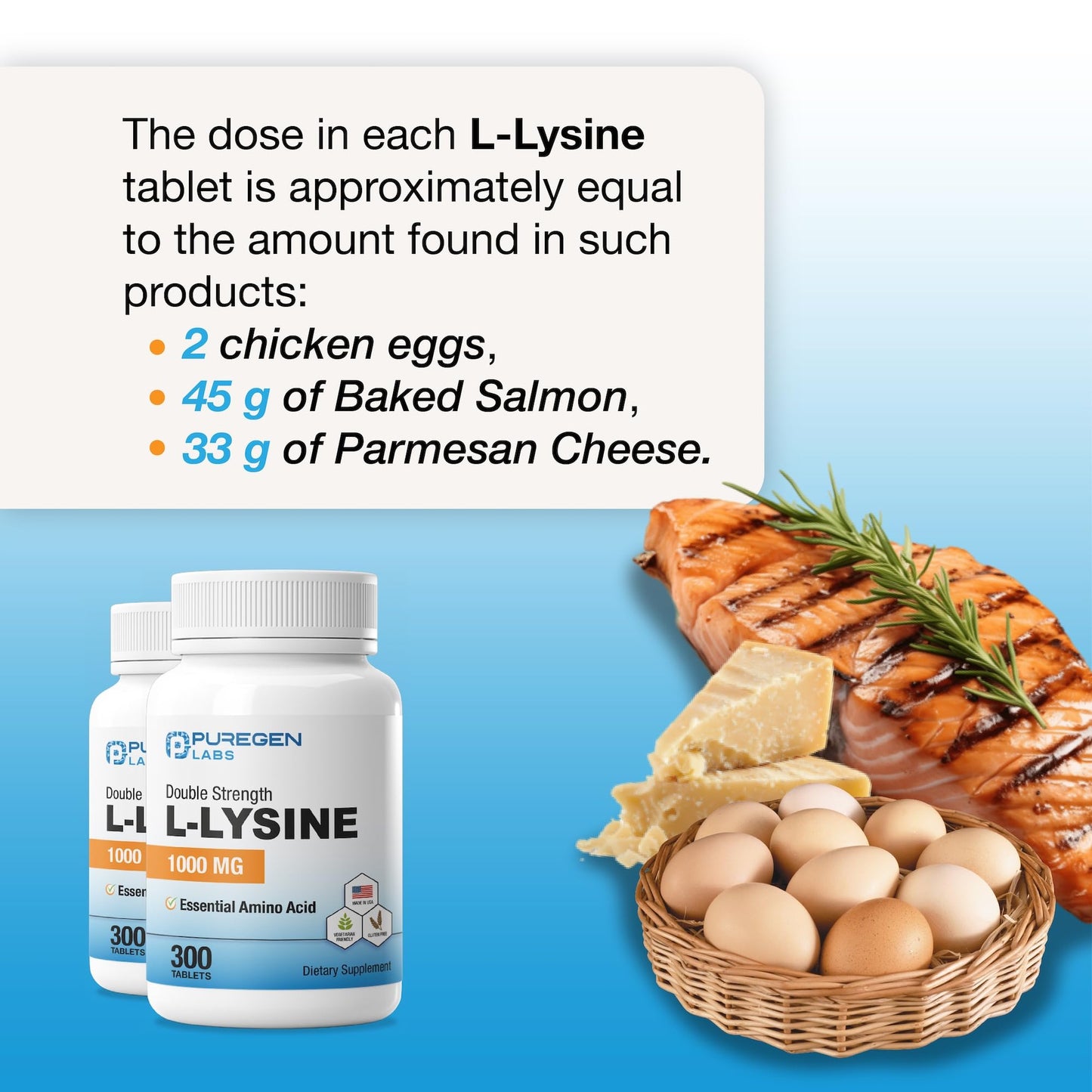 Puregen Labs L-Lysine Extra Strength 1000 mg – 300 Tablets | Immune & Collagen Support, Non-GMO, Gluten & Dairy Free, Made in USA