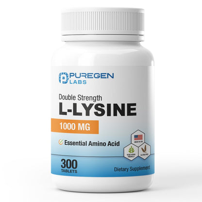 Puregen Labs L-Lysine Extra Strength 1000 mg – 300 Tablets | Immune & Collagen Support, Non-GMO, Gluten & Dairy Free, Made in USA