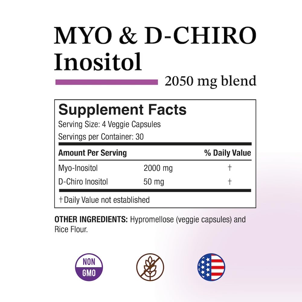 Puregen Labs Inositol Supplement | Myo-Inositol & D-Chiro-Inositol 2050mg (240 Veggie Caps) | Made in USA