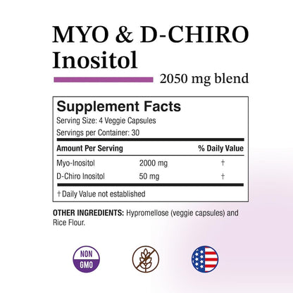 Puregen Labs Inositol Supplement | Myo-Inositol & D-Chiro-Inositol 2050mg (240 Veggie Caps) | Made in USA