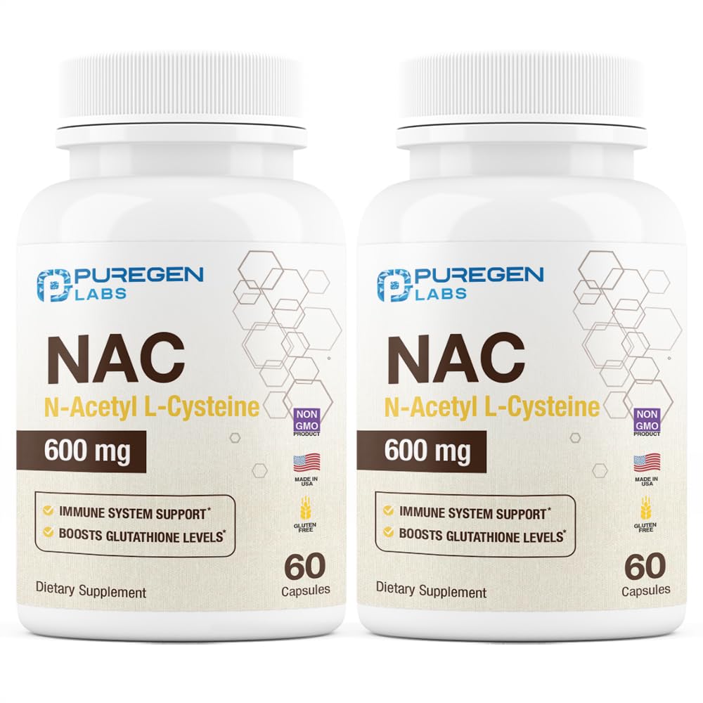 Puregen Labs N-Acetyl-L-Cysteine (NAC) 600mg | Immune, Respiratory & Liver Support | 120 Veggie Capsules