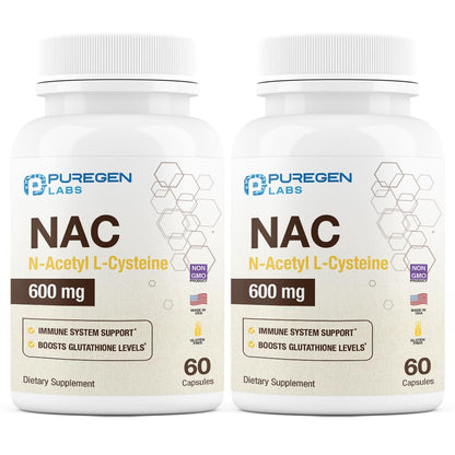 Puregen Labs N-Acetyl-L-Cysteine (NAC) 600mg | Immune, Respiratory & Liver Support | 120 Veggie Capsules