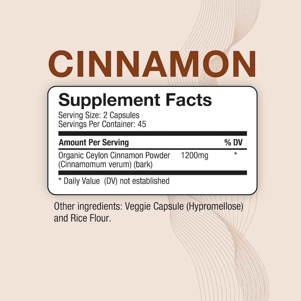 Puregen Labs Organic Cinnamon (Ceylon) 1200mg per Serving | 90 Veggie Caps | Non-GMO, Gluten-Free | Made in USA