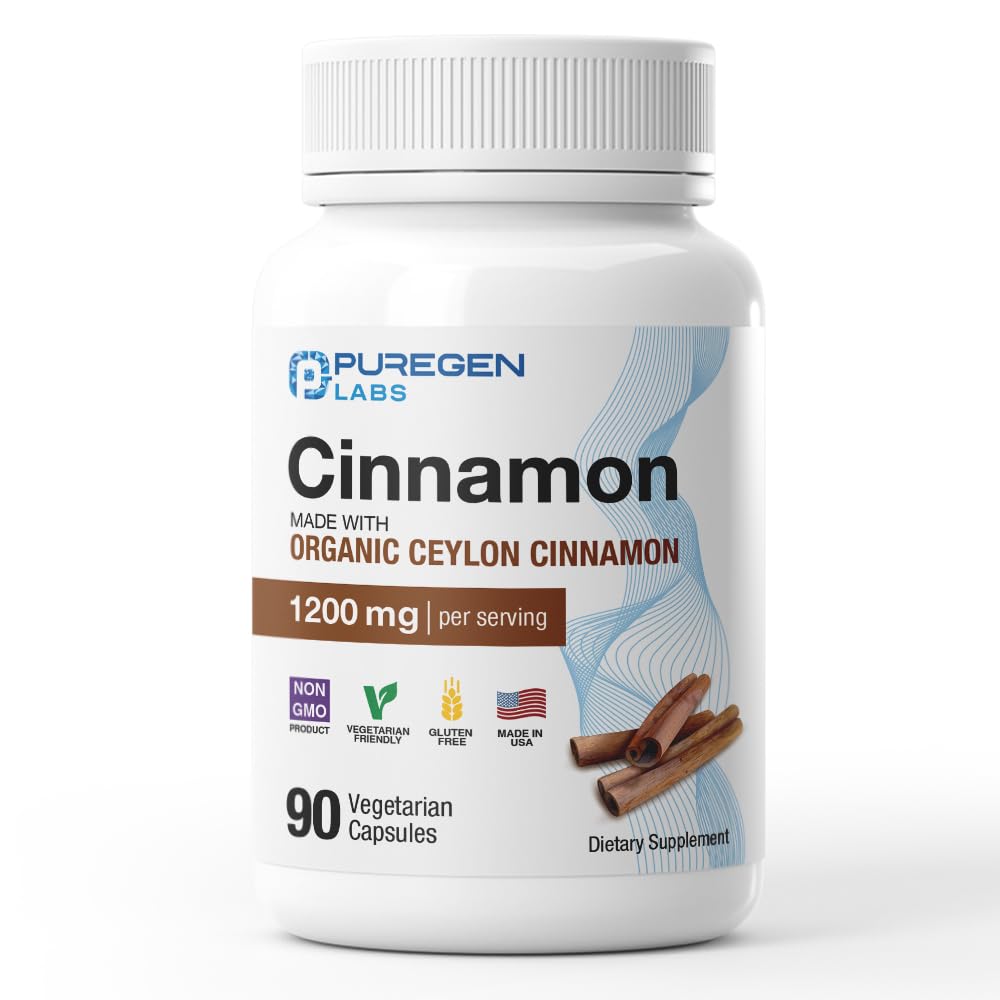 Puregen Labs Organic Cinnamon (Ceylon) 1200mg per Serving | 90 Veggie Caps | Non-GMO, Gluten-Free | Made in USA